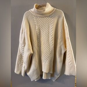 Vintage Express Oversized Cable Knit Turtleneck... Sweater XL Beige Women 126